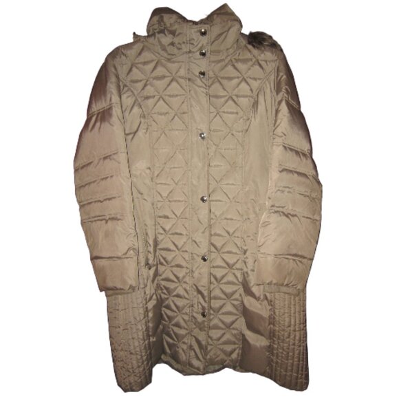 London Fog Plus 2X Puffer Coat Jacket Zip Faux Fur Hooded Quilted Down Feathers - Picture 1 of 3